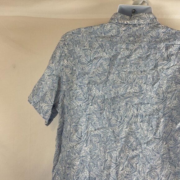 Untuckit Men's Terlan Linen Shirt M Blue White Leaf Print Button Front - Picture 7 of 10